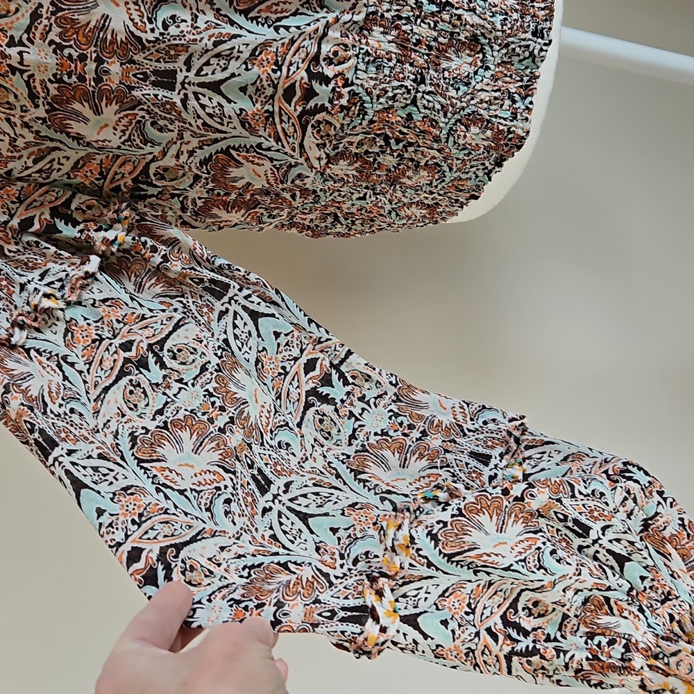 By Anthropologie XL Ruffle Wrap Smock Hem Paisley Blouse Top Boho Poet Romantic - Picture 4 of 11